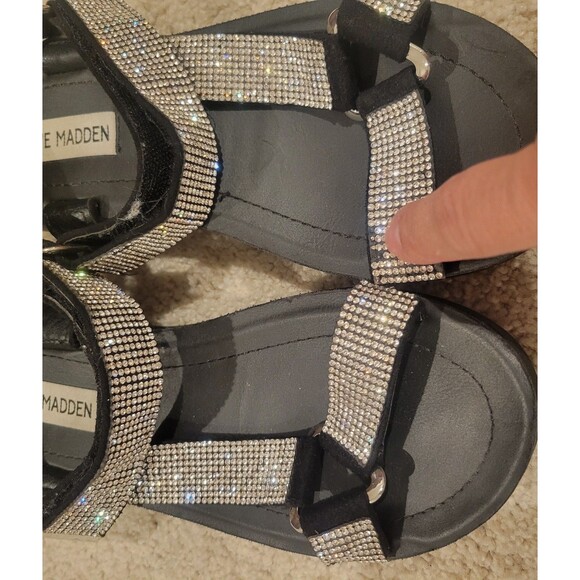 Steve Madden NIL Sandals Women shoes Platform Silver Rhinestones Size 6 Hook Eye - Picture 8 of 10
